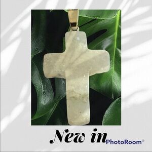 Handmade Natural gemstone cross necklace- white